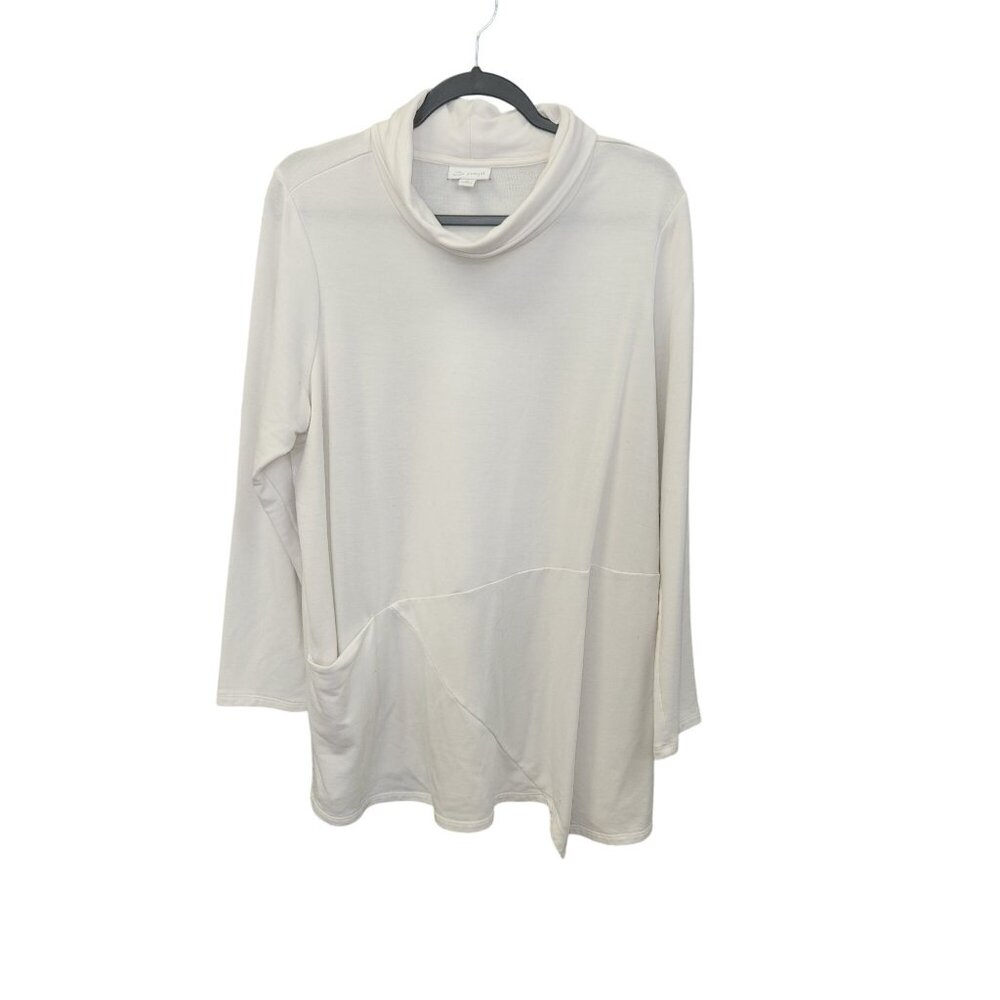 Pure Jill Womens Luxe Tencel Tunic 1X Long Sleeve Cowl Neck Light Cream Top 2435